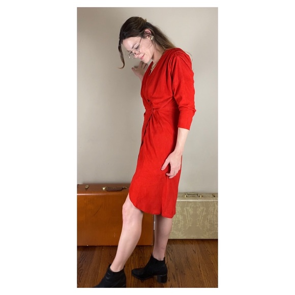 Vintage Suede Red Wrap Dress - Picture 5 of 10